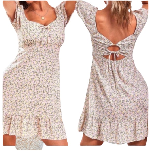 wild fable Dresses & Skirts - 🚨 2/$12 🚨 Wild Fable Pink Floral Puff Sleeve Sweetheart Neck Mini Dress